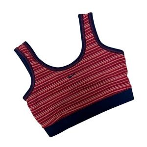 Nike Girl’s Red and Navy Blue Striped Cotton Sports Bra Top